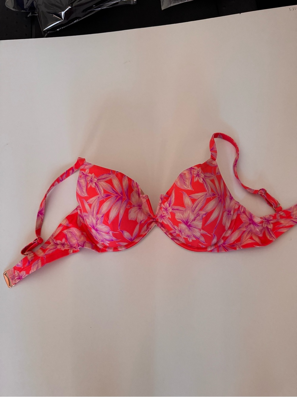 Shade & Shore Coral Pink Floral Underwire Bikini Top